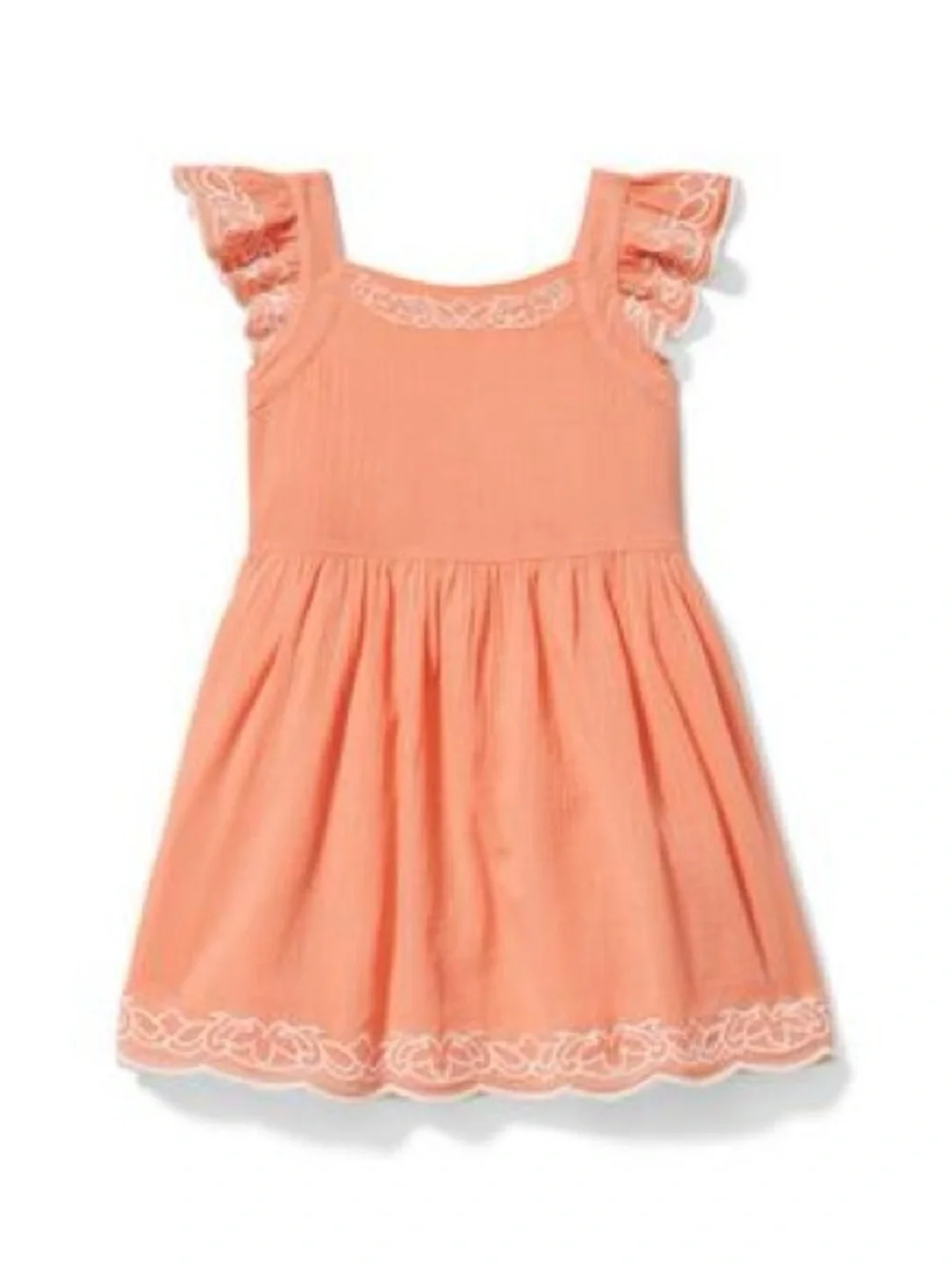 Janie and Jack Embroidered Cotton Dress | Peach/Coral | 6–12 Months